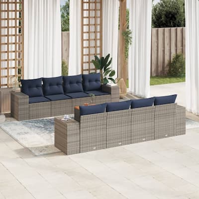 vidaXL Patio Sofa Set with Cushions Outdoor Furniture 9 Piece Poly Rattan - 21.7x 24.4x 27.2