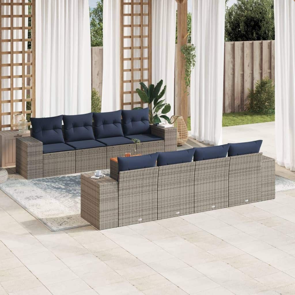 vidaXL Patio Sofa Set with Cushions Outdoor Furniture 9 Piece Poly Rattan - 21.7x 24.4x 27.2