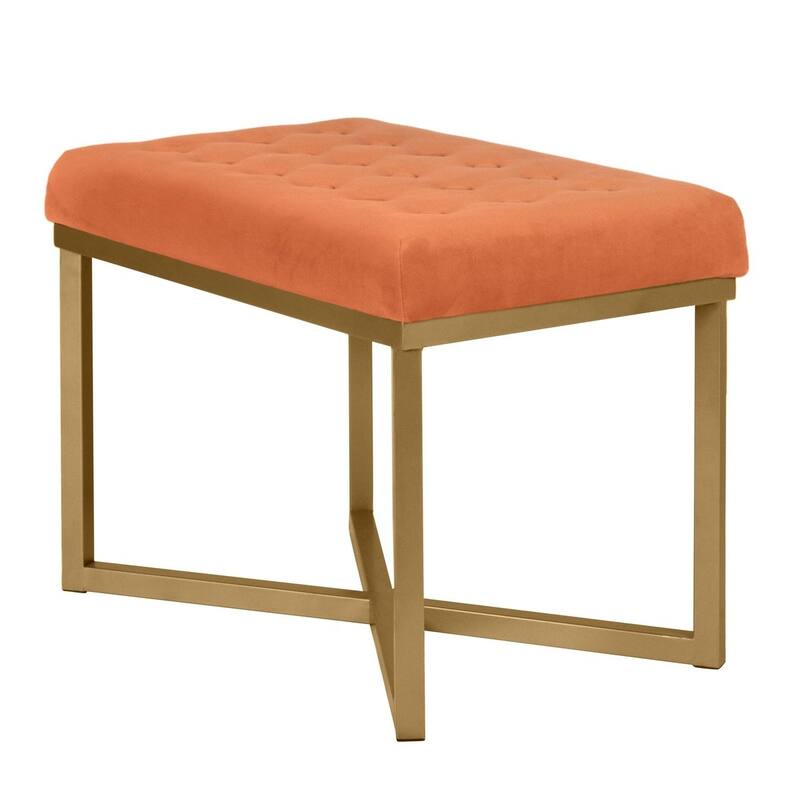 Metal Framed Bench with Button Tufted Velvet Upholstered Seat - 17.5 H x 24 W x 16 L Inches
