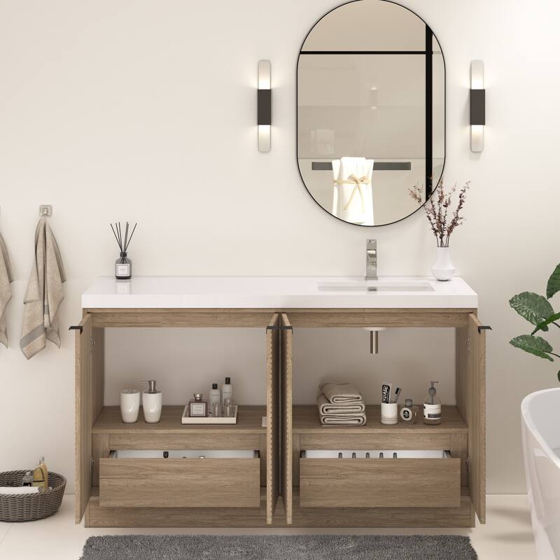 Milano 60" Freestanding Bathroom Vanity with Right White Sink