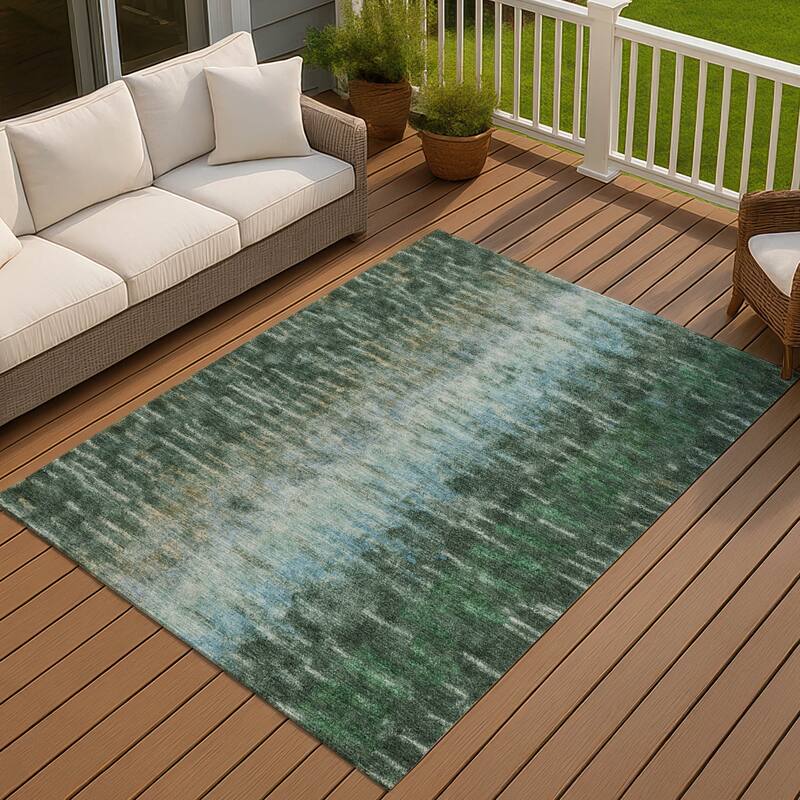 Machine Washable Indoor/ Outdoor Contemporary Ombre Chantille Rug - Emerald - 10' x 14'