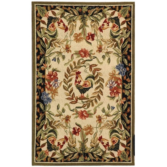 SAFAVIEH Handmade Chelsea Asmaa French Country Rooster Wool Rug - 2'6" x 4' - Creme/Black