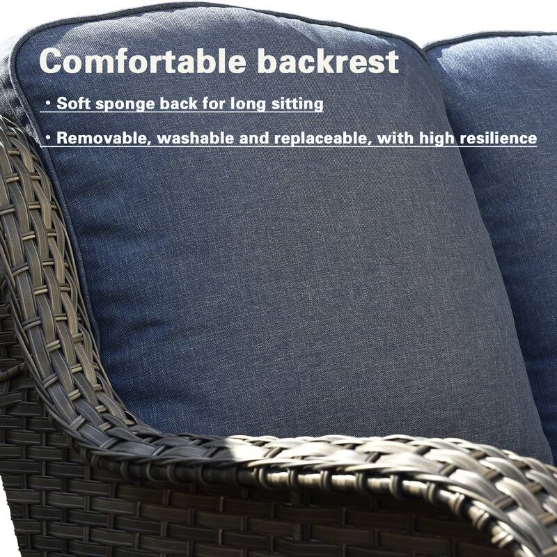 OVIOS Grey Wicker 6-piece Patio Furniture Set Swivel Rocking Chair With Fire Pit