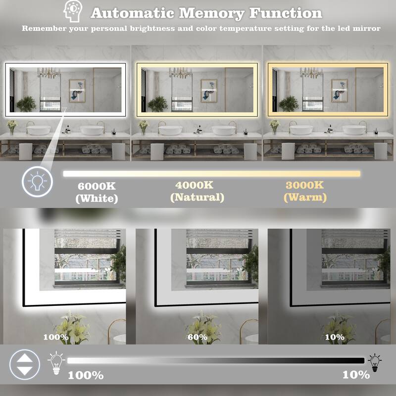 Rectangular Aluminum Framed Backlit and Front Light LED Wall Bathroom Vanity Mirror - N/A