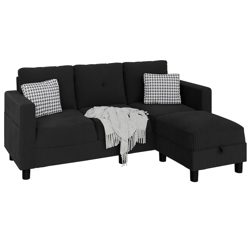 3-Seater Sectional Sofa with Movable Ottoman, Modern Living Room Couch
