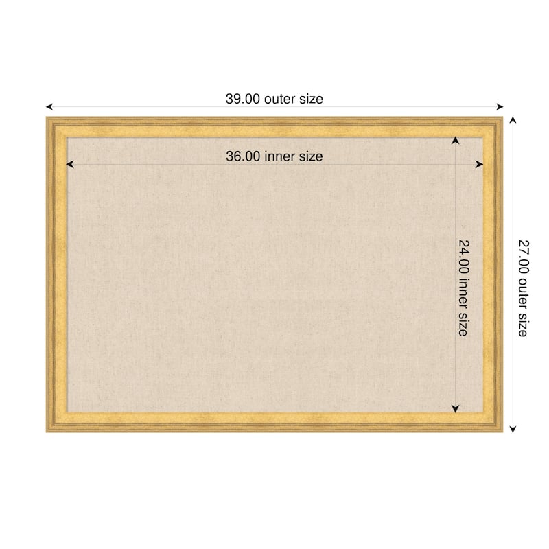 Amanti Art Framed Fabric Pinboard Natural Linen Printed Bulletin Board - Board Size 36 x 24 - Owen Gold