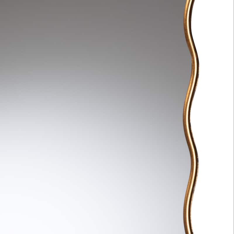 Cassara Gold Scalloped Rectangular Wall Mirror - Stylish Curved Edge Decorative Accent for Living Room, Bedroom, or Entryway