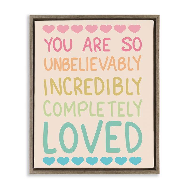 Stupell Completely Loved with Hearts Framed Floater Canvas Wall Art Design By Sweet Melody Designs - 25 x 31 - Brown
