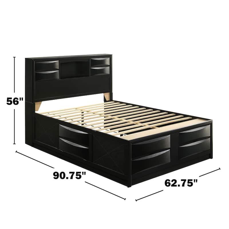 Wood Bed with Storage Drawers in Black