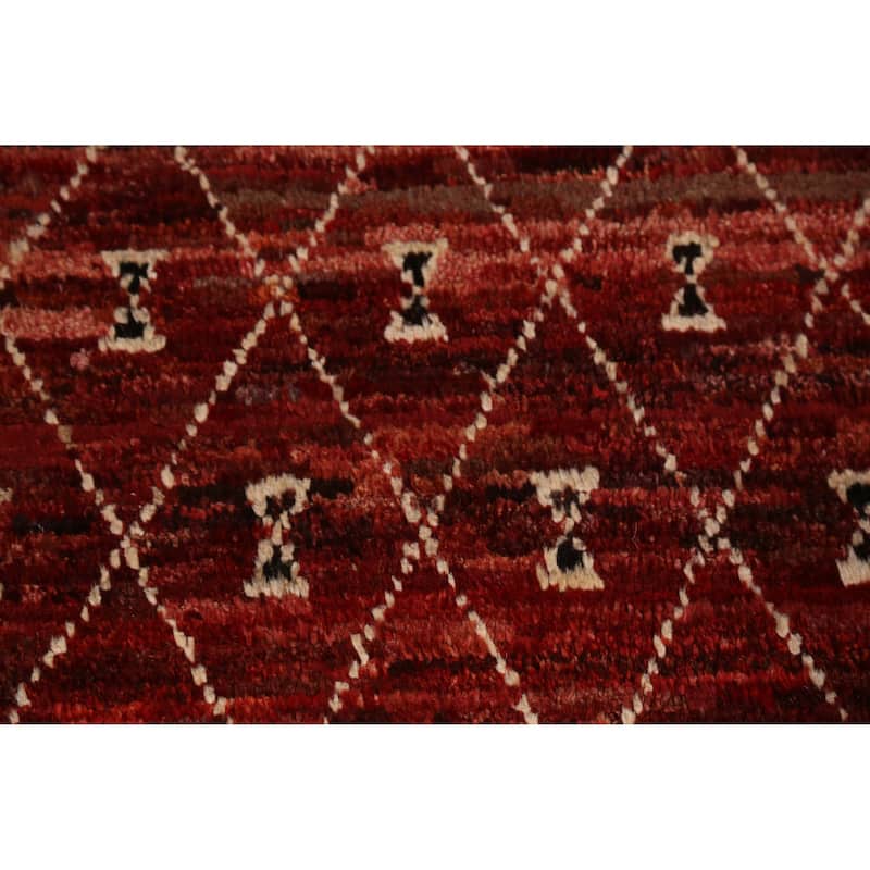 Trellis Moroccan Oriental Area Rug Hand-Knotted Red Wool Carpet - 6'10" x 9'6"