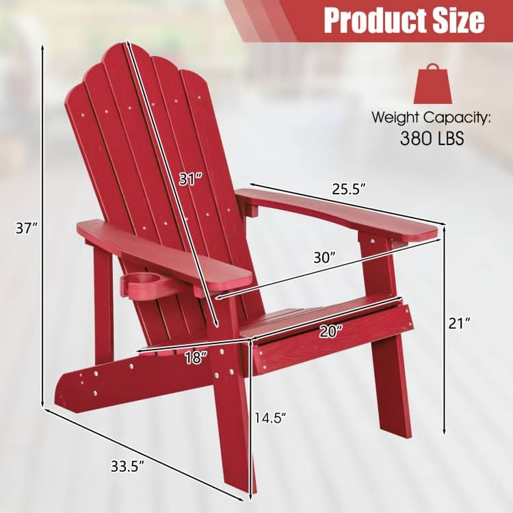 Weather Resistant HIPS Outdoor Adirondack Chair with Cup Holder - 33.4" x 30" x 37"