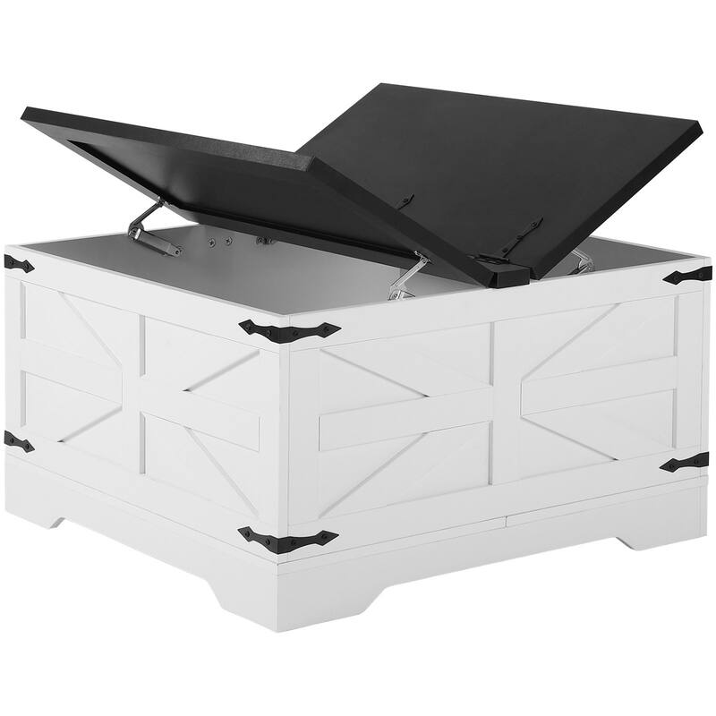 31.5" Coffee Hinged Square Table with Hidden Storage Cabinet and 2 Flip Top Tabletop - 31.5" x 31.5" x 18"