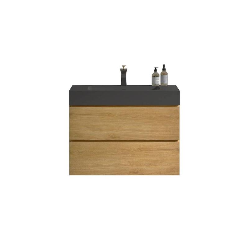 Modern Large Storage Wall Mounted Bathroom Vanity with One-Piece Sink Basin without Drain and Faucet