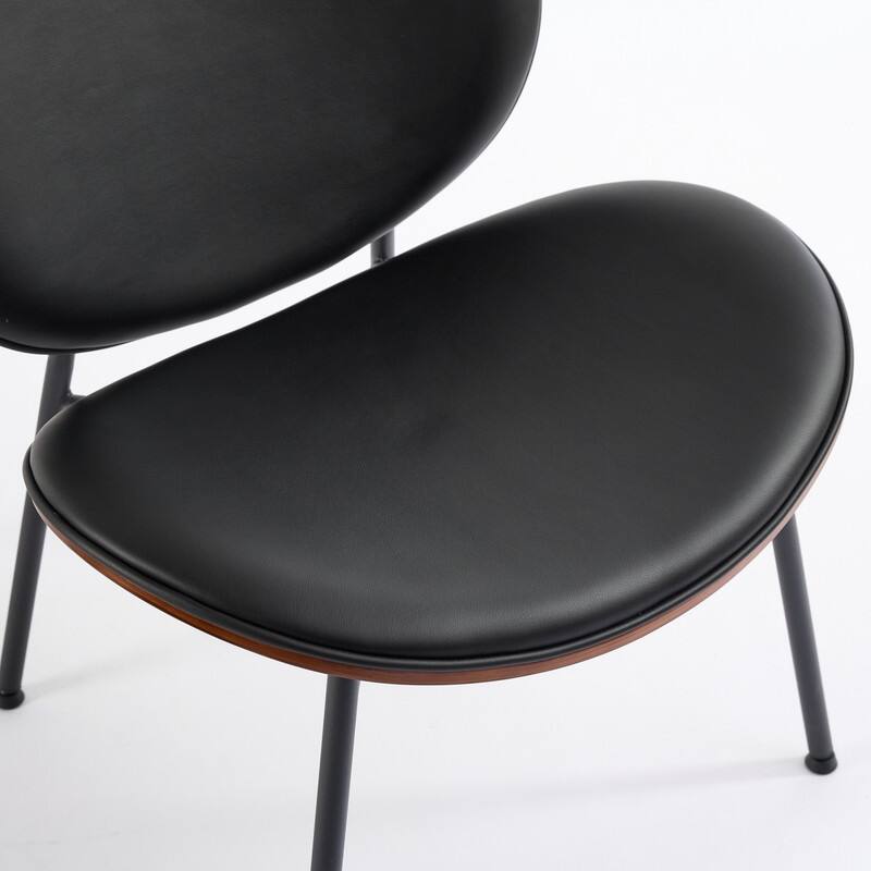 Mid-Century Modern Shell Chair - Black PU Leather with Walnut Finish Tripod Base