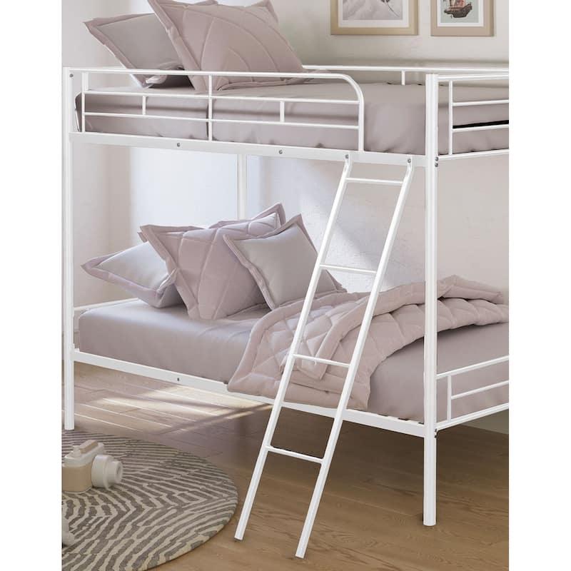 Contemporary Style Twin Over Twin Bunk Bed Footboard Ladder Metal Structure, Silver