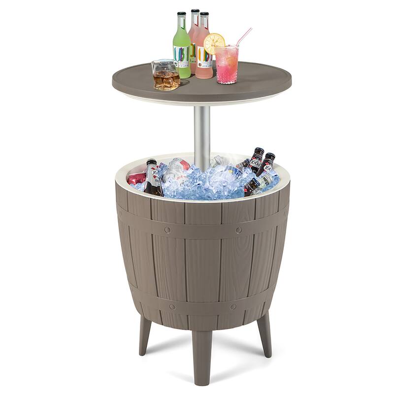 Gymax 10 Gallon Cooler Bar Table w/ Telescopic Tabletop 3-in-1 Coffee - Brown