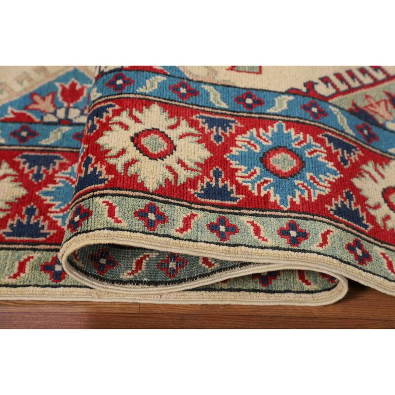 Kazak Area Rug Handmade Traditional Beige Wool Carpet - 5'0" x 7'11"
