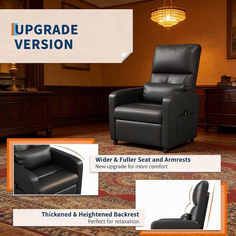 Power Recliner Chair, with Overstuffed Seat