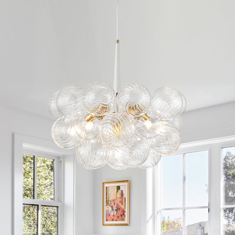 6-Light Swirled Glass Cluster Globe Chandelier - Dimmable - White