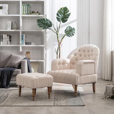 Button-Tufted Upholstered Accent Chair Set with Ottoman
