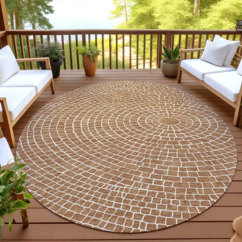 Machine Washable Indoor/ Outdoor Modern Gravity Chantille Rug - Rust - 8' x 8'