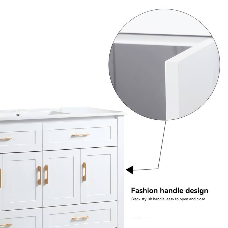 48 Inch Bathroom Vanity with Ceramic Sink Combo, MDF Freestanding Vanity Cabinet with 4 Soft Close Doors and 4 Drawers