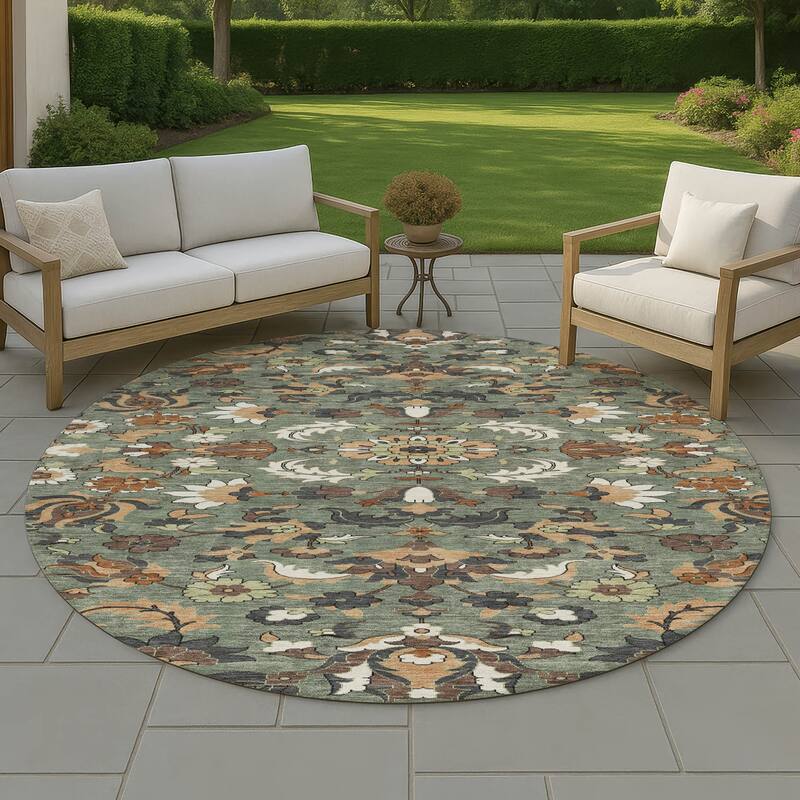 Machine Washable Indoor/ Outdoor Traditional Lanelle Chantille Rug - Basil - 8' x 8'