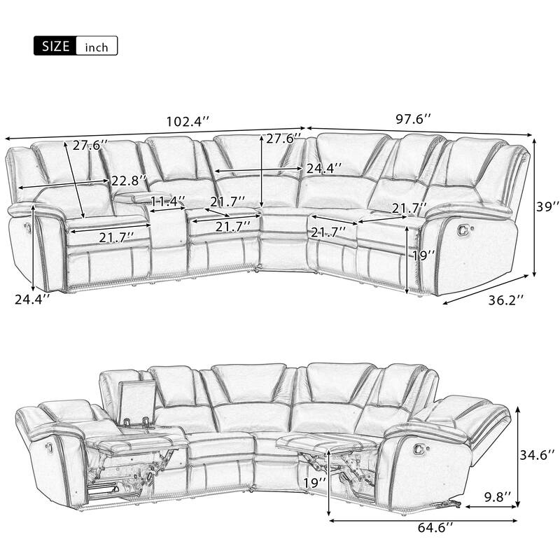 Modern Faux Leather Manual Reclining with LED Light Strip with 2 Cup Holders