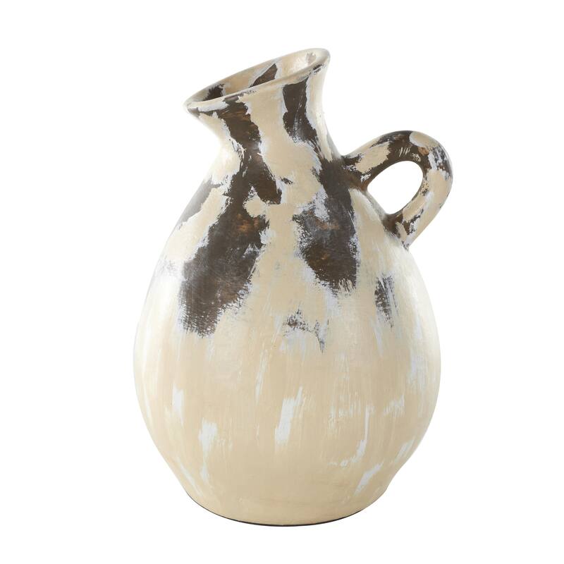 Ceramic Antique Style Pot Decorative Vase with Curved Handle - Cream - Roche River Decor