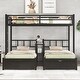 preview thumbnail 3 of 10, Black Full XL over Twin Metal Triple Bunk Bed with Drawers and Shelving