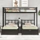 preview thumbnail 1 of 10, Full XL Over Twin & Twin Triple Bunk Bed With Drawers, Multi-Functional Metal Frame Bed With Desks and Shelves
