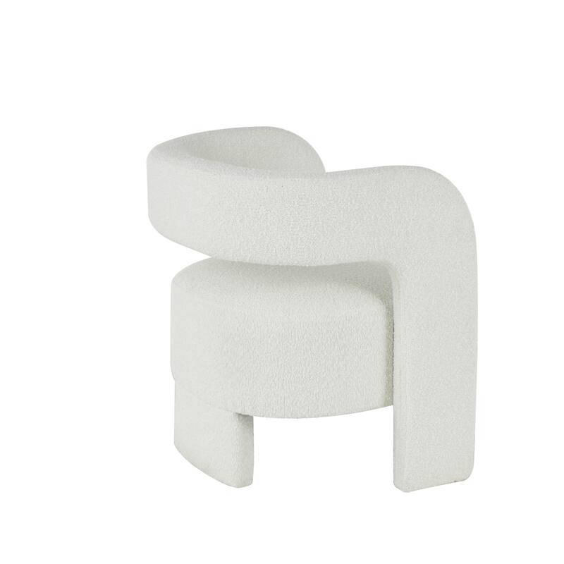 White Polyester Curved Back Mid Century Modern Round Boucle Living Room Accent Chair