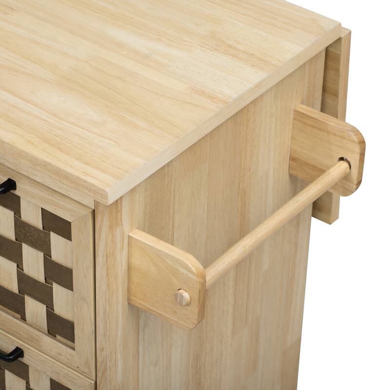 Kitchen Island with Drop Leaf, 3 Drawers and 2 Cabinets