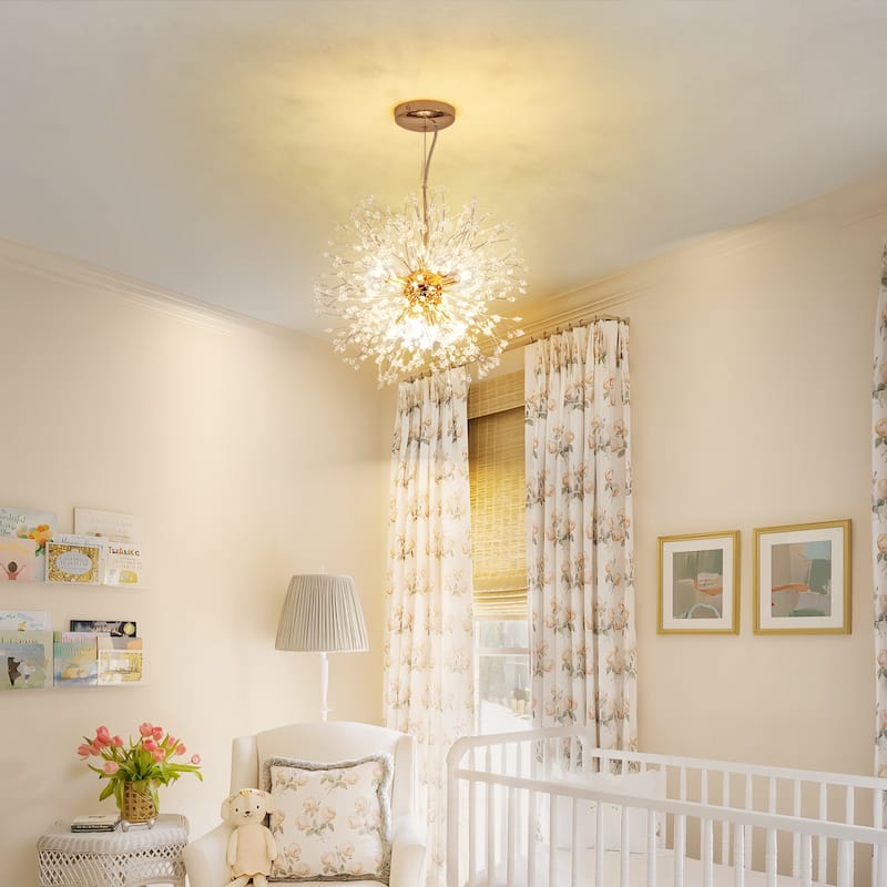 8/ 9-Light Modern Glam Sputnik Firework Pendant Sphere Starburst Chandelier with Crystal Beaded