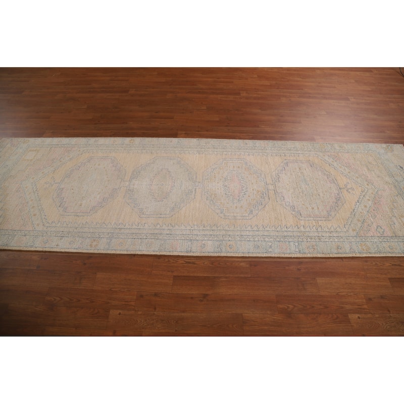 Vegetable Dye Oushak Oriental Runner Rug Handmade Wool Carpet - 3'0"x 9'7"