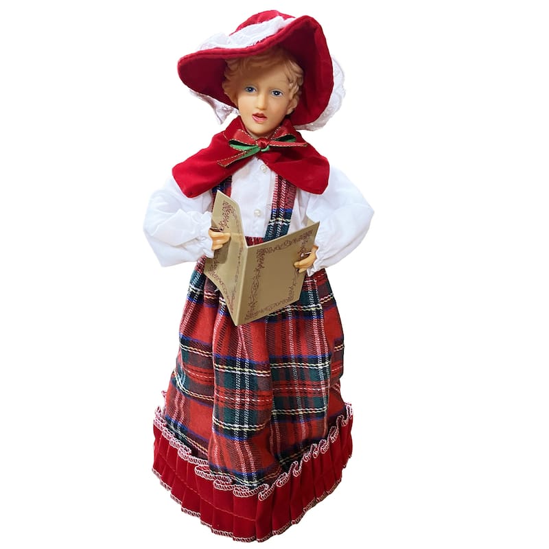 15 inches To 18 inches Red Plaid Carolers, Set of 4