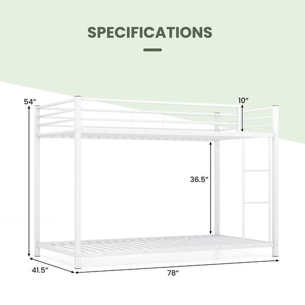 Gymax Twin Over Twin Bunk Bed Frame Platform W/Guard Rails & Side