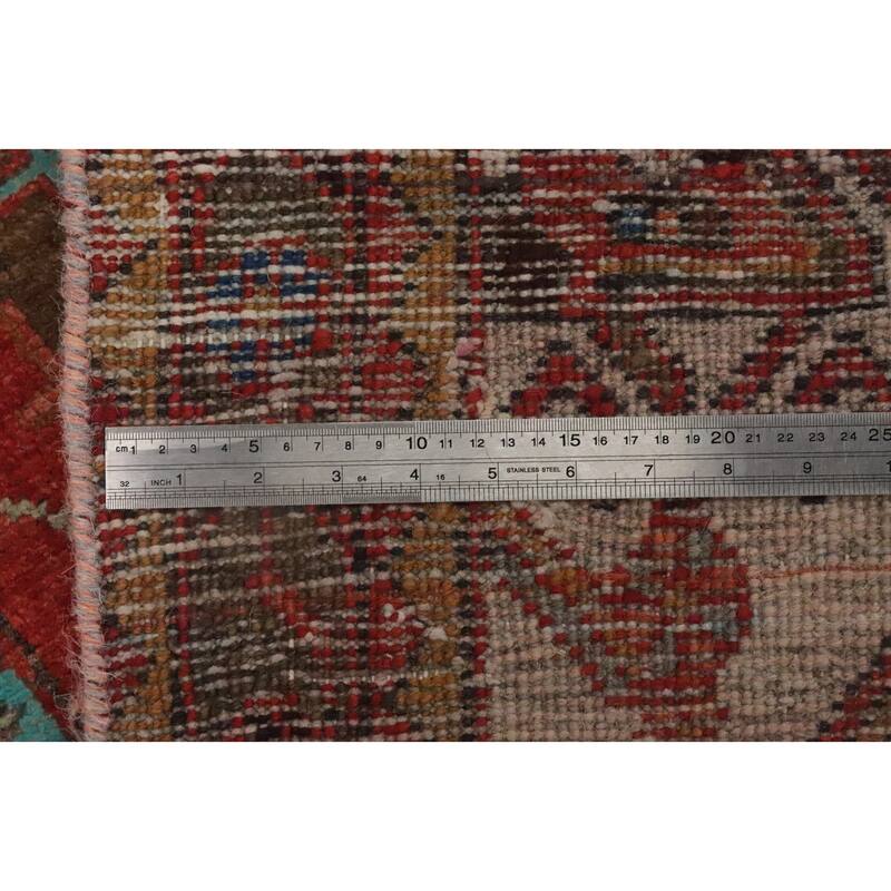 Hand Knotted Oriental 100% Wool Carpet Traditional Geometric Red Heriz Runner Rug - 10' 4'' X 3' 0''