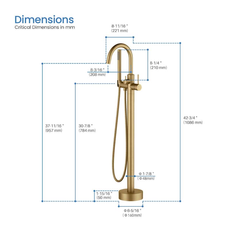 Single Handle Floor Mounted Freestanding Tub Filler With Hand Shower