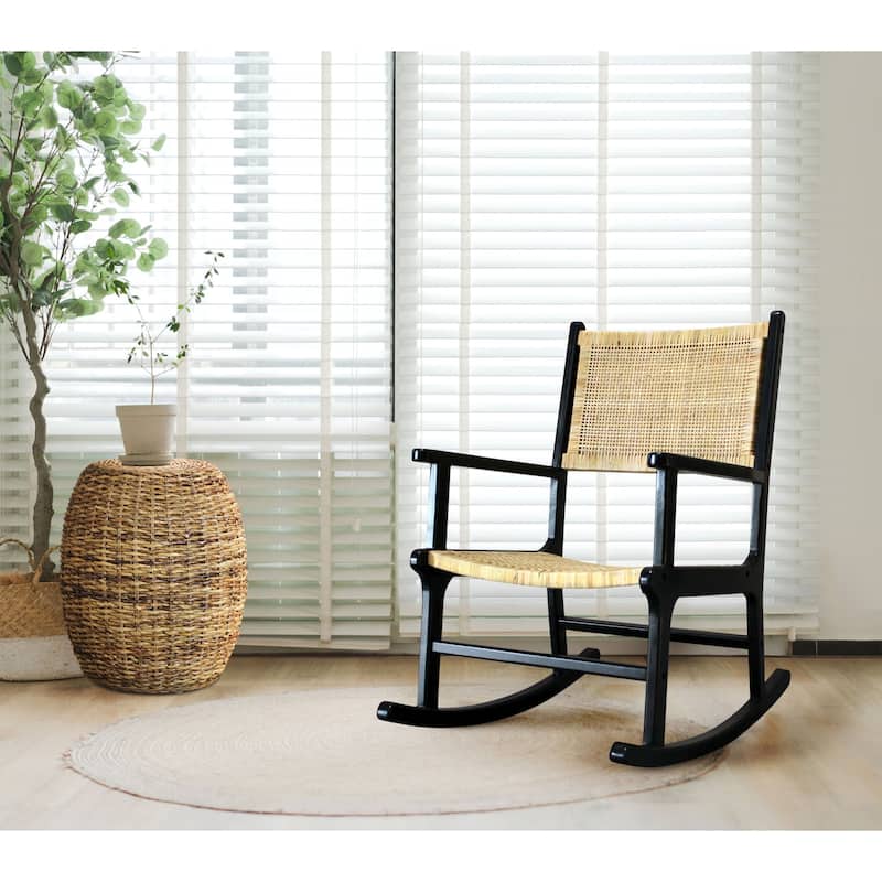 Woven Rattan Rocking Chair with Arm - 41.75" - Black