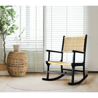 Woven Rattan Rocking Chair with Arm - 41.75" - Black