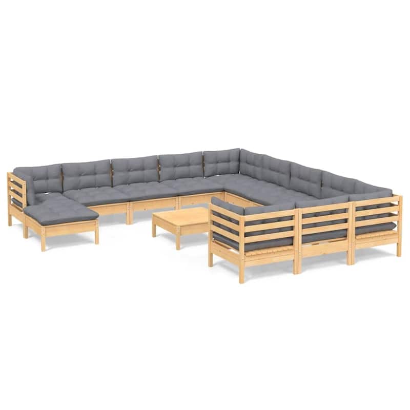 vidaXL Solid Pinewood Patio Lounge Set 13 Piece with Cushions Multi Colors