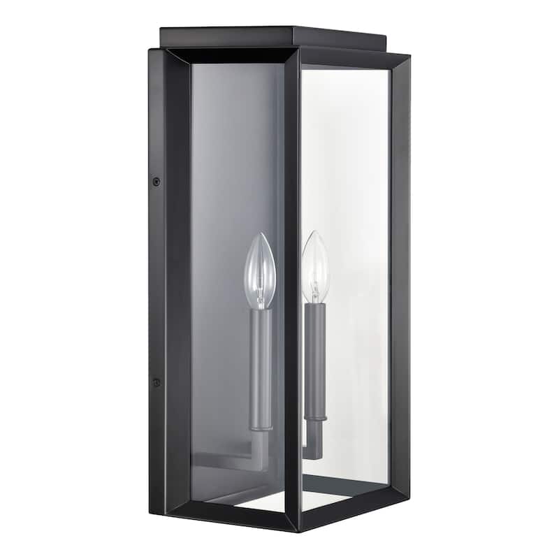 2-Light Matte Black Dusk to Dawn Outdoor Wall Sconce with Clear Glass