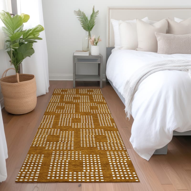 Premium Washable Super Soft Modern Houndstooth Mayfield Rug - Terracotta - 2'3" x 7'6"