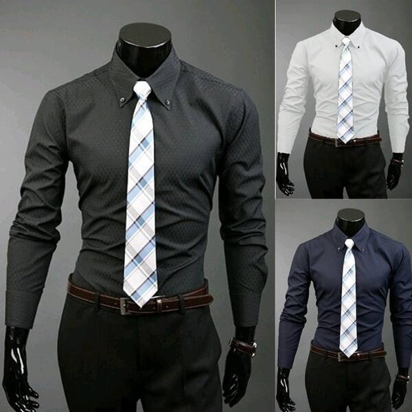 Shop New Fashion Men Long Sleeve Dress Shirts Korean Business