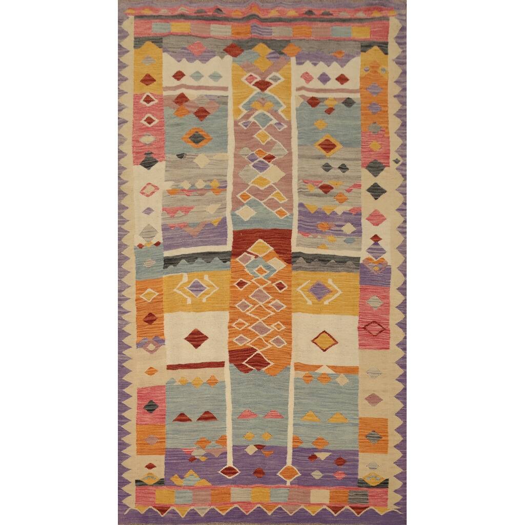 Hand Woven Oriental 100% Wool Carpet Southwestern Tribal Multi-Colored Kilim Area Rug - 7' 9'' X 4' 8''