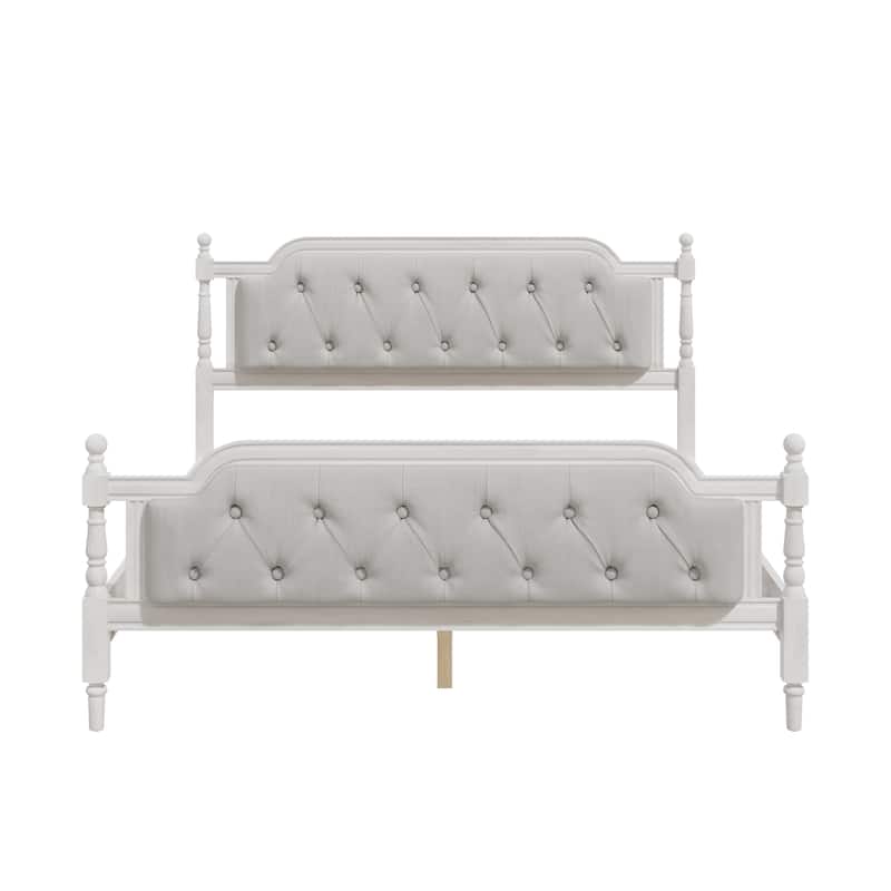 Full/ Queen/ King Size Traditional Style Solid Wood Bed Frame with Upholstered Button Tufted Headboard