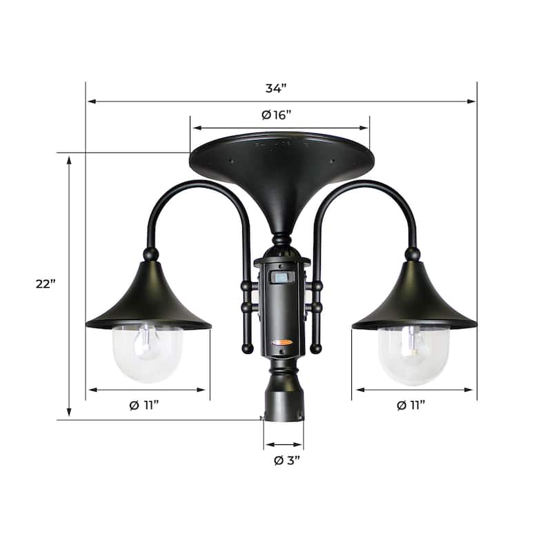 Everest II Commercial Solar Double Lamps - Black