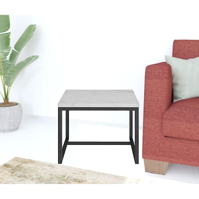 HomeRoots 15" Black And White Stone And Metal Square End Table - 19.5' X '15' X '19.5