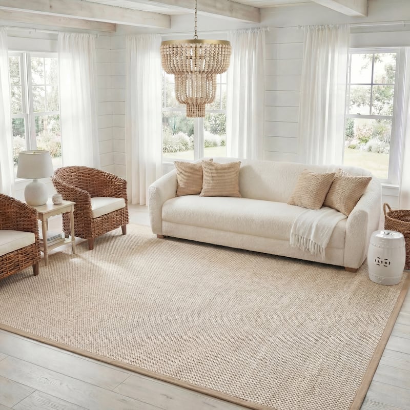 SAFAVIEH Natural Fiber Lorine Casual Border Sisal Rug - 11' x 15' - Marble/Linen